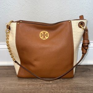 Tory Burch Everly Leather & Straw Hobo